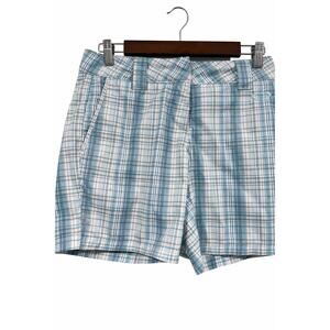 Oakley Back Nine Plaid Golf Shorts Womens 2 Clearwater Blue Preppy Golfcore